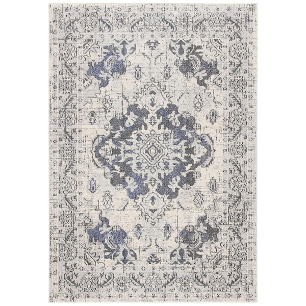 Flowers First 6 ft.-7 in. x 6 ft.-7 in.Traditional Monaco Round Rug; Ivory & Grey FL1857949 - main